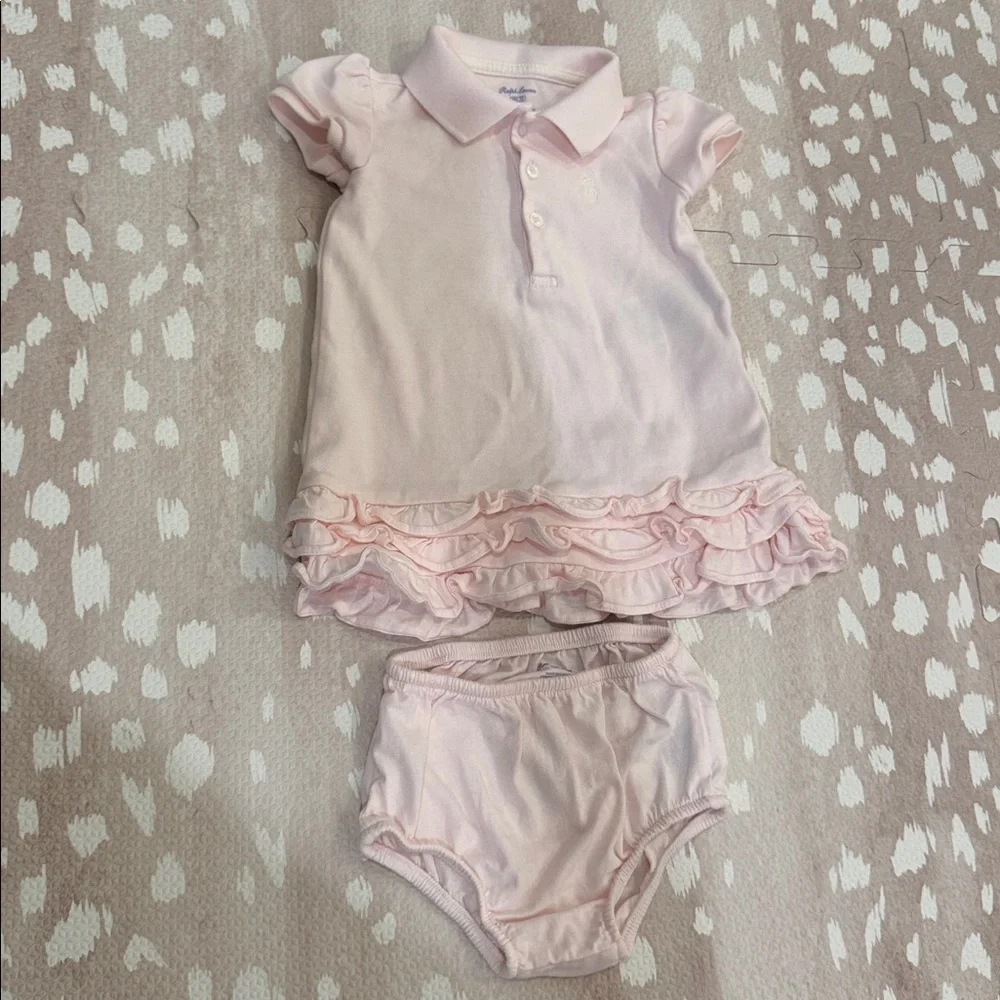 Polo by Ralph Lauren Light Pink Ruffle Hem Polo Dress - Girls